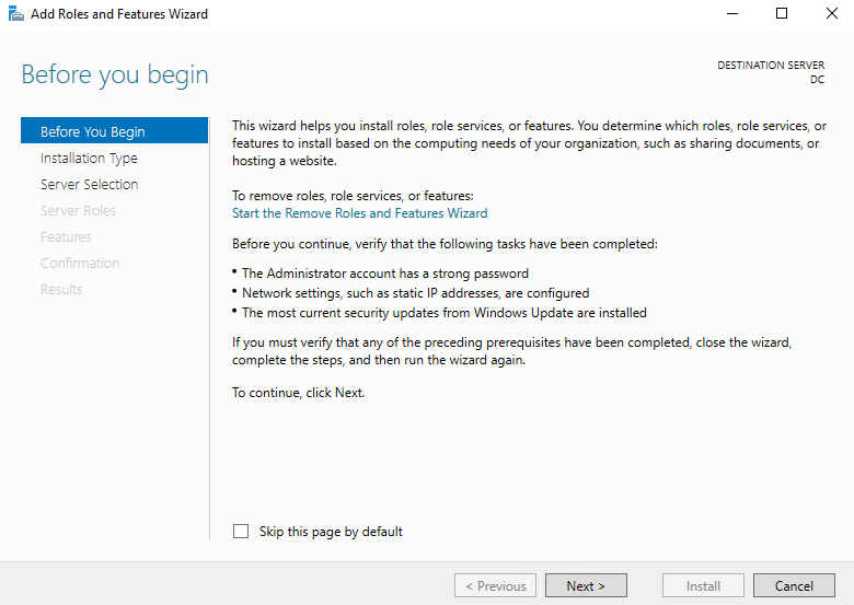 Add role and features from Server Manager