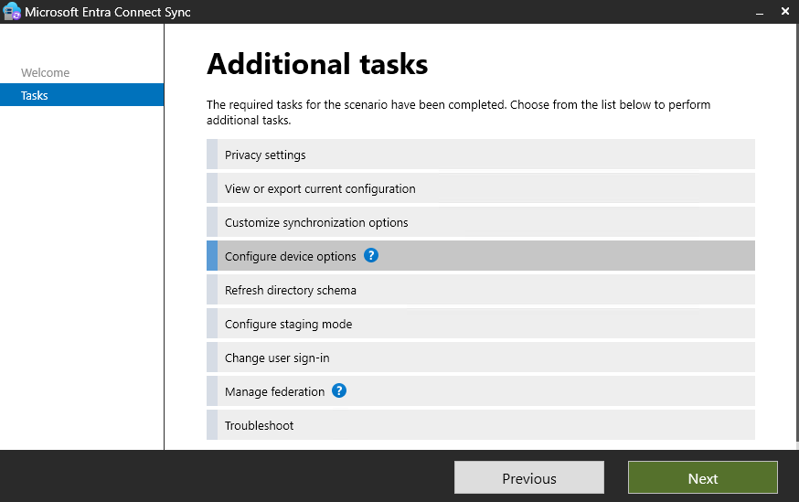 Azure AD Connect Configure device options