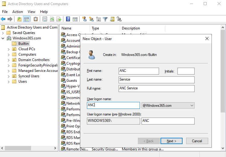 Create ANC user account