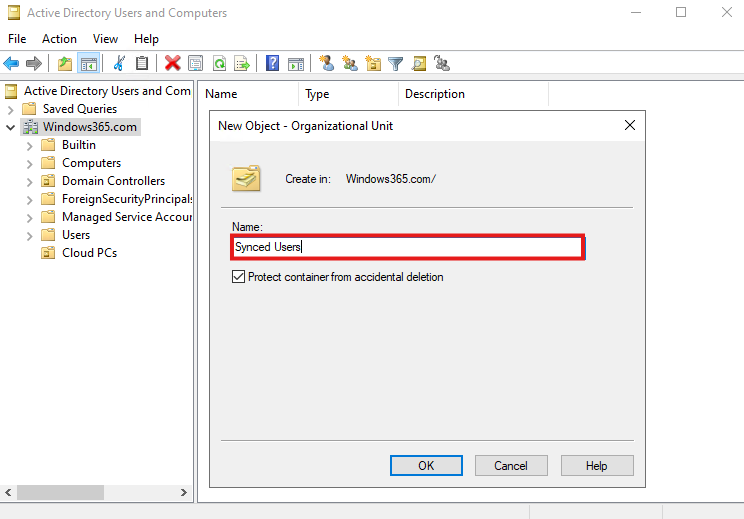 Create OU for Windows 365