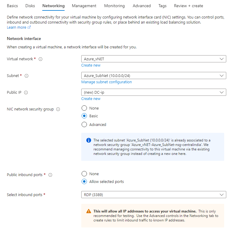 Create Virtual Machine Networking in Azure