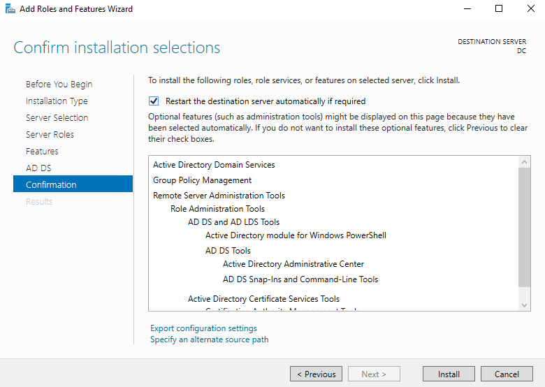 Install AD roles and features