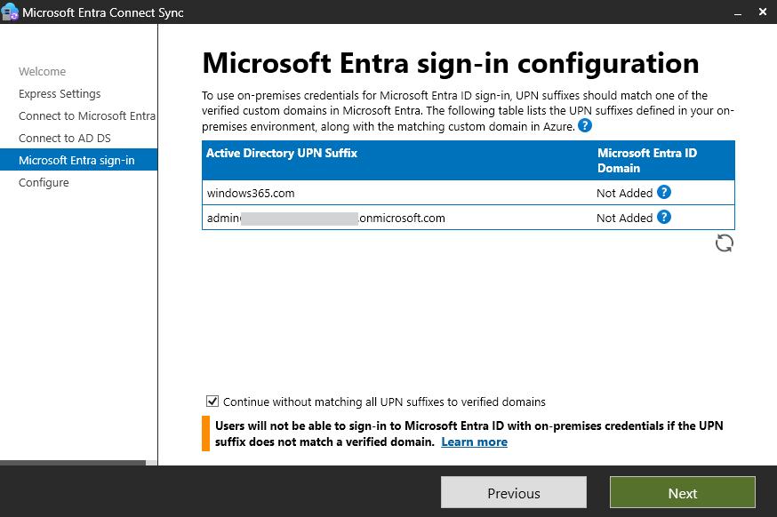 Microsoft Enter Sign in configration