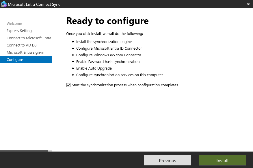 Microsoft Entra Connect Sync Configure