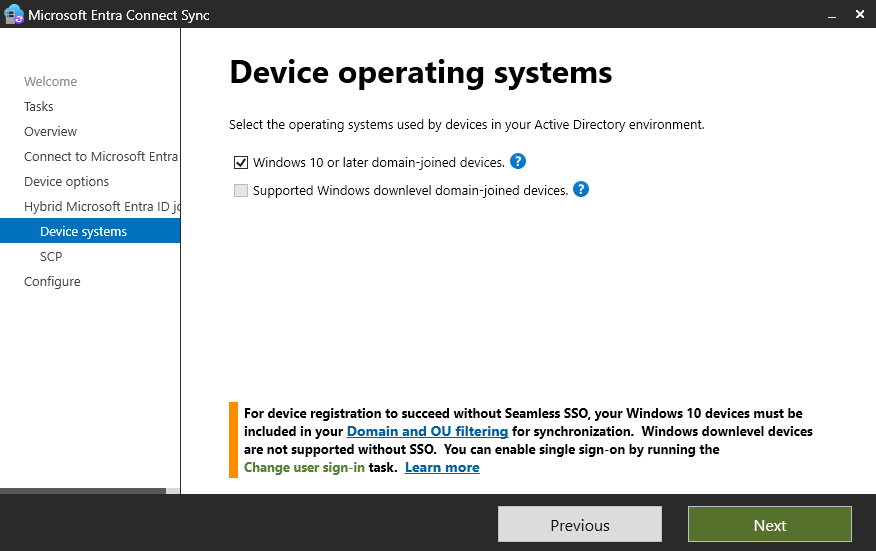 Microsoft Entra Connect Sync Device operating systems