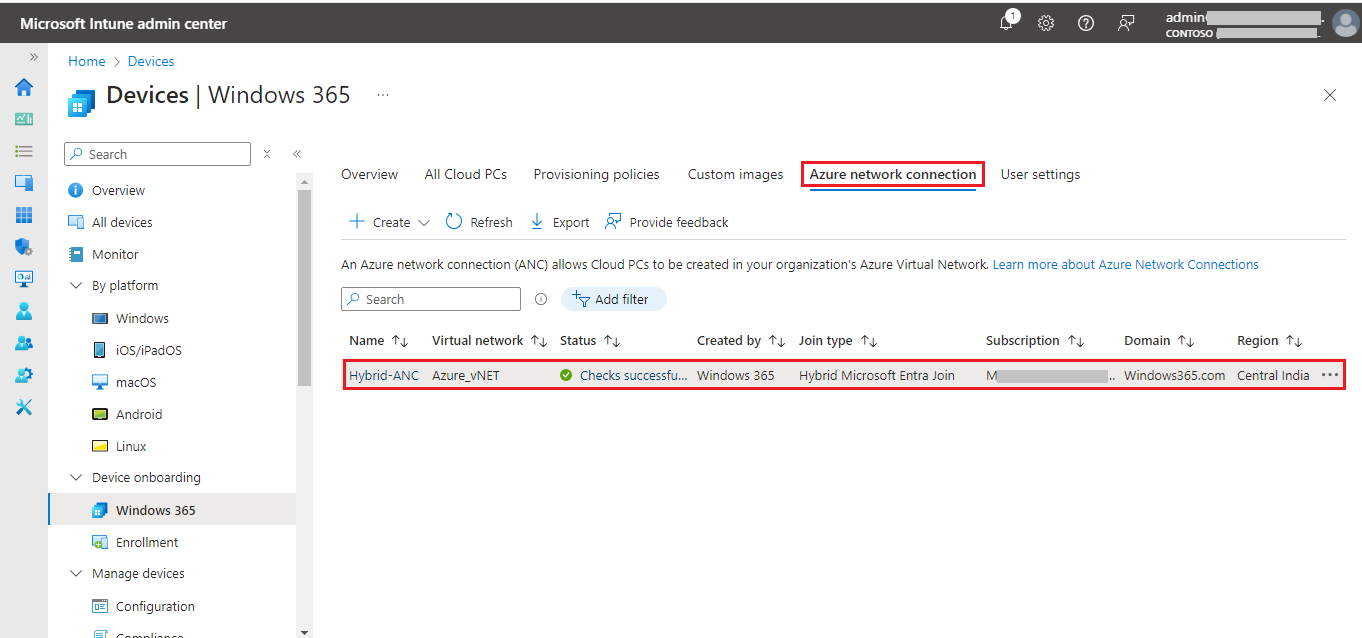 Create ANC in windows 365 cloud PC
