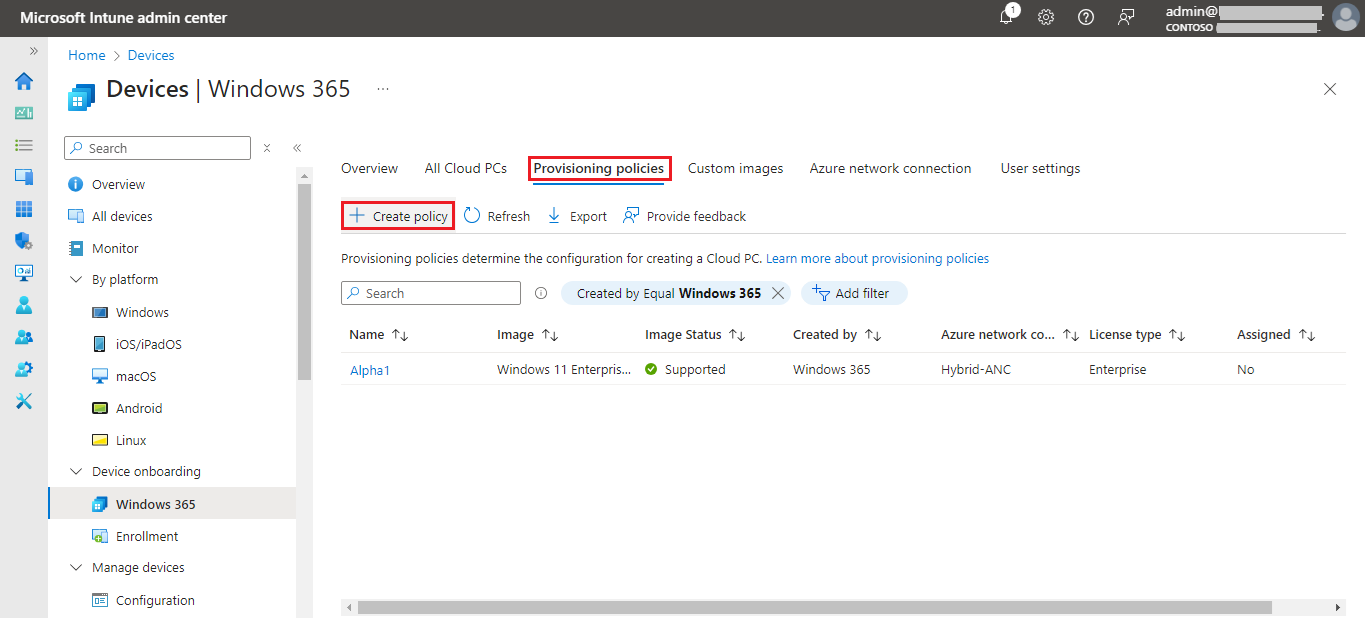 Create Provisioning policy