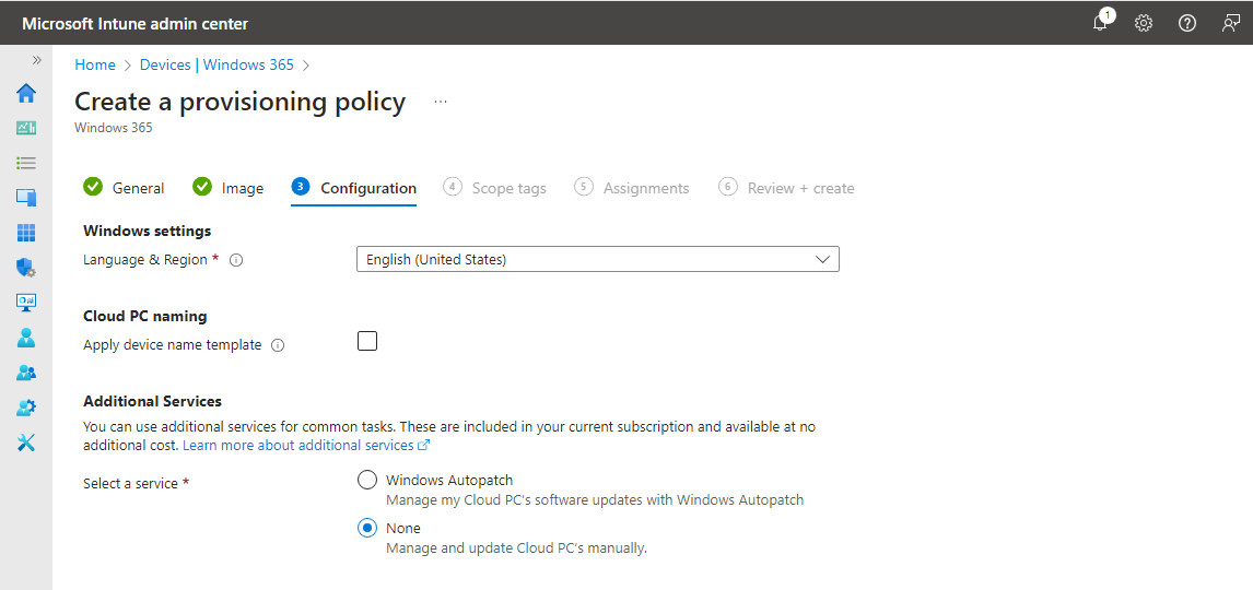 Create Provisioning policy Configuration