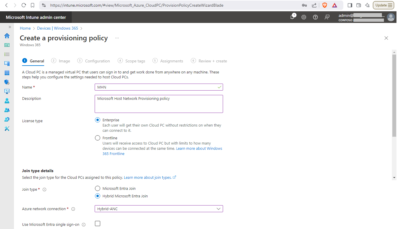 Create Provisioning policy General