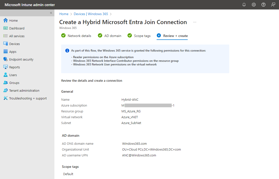 Create a Hybrid Microsoft Entra Join Connection in Windows 365