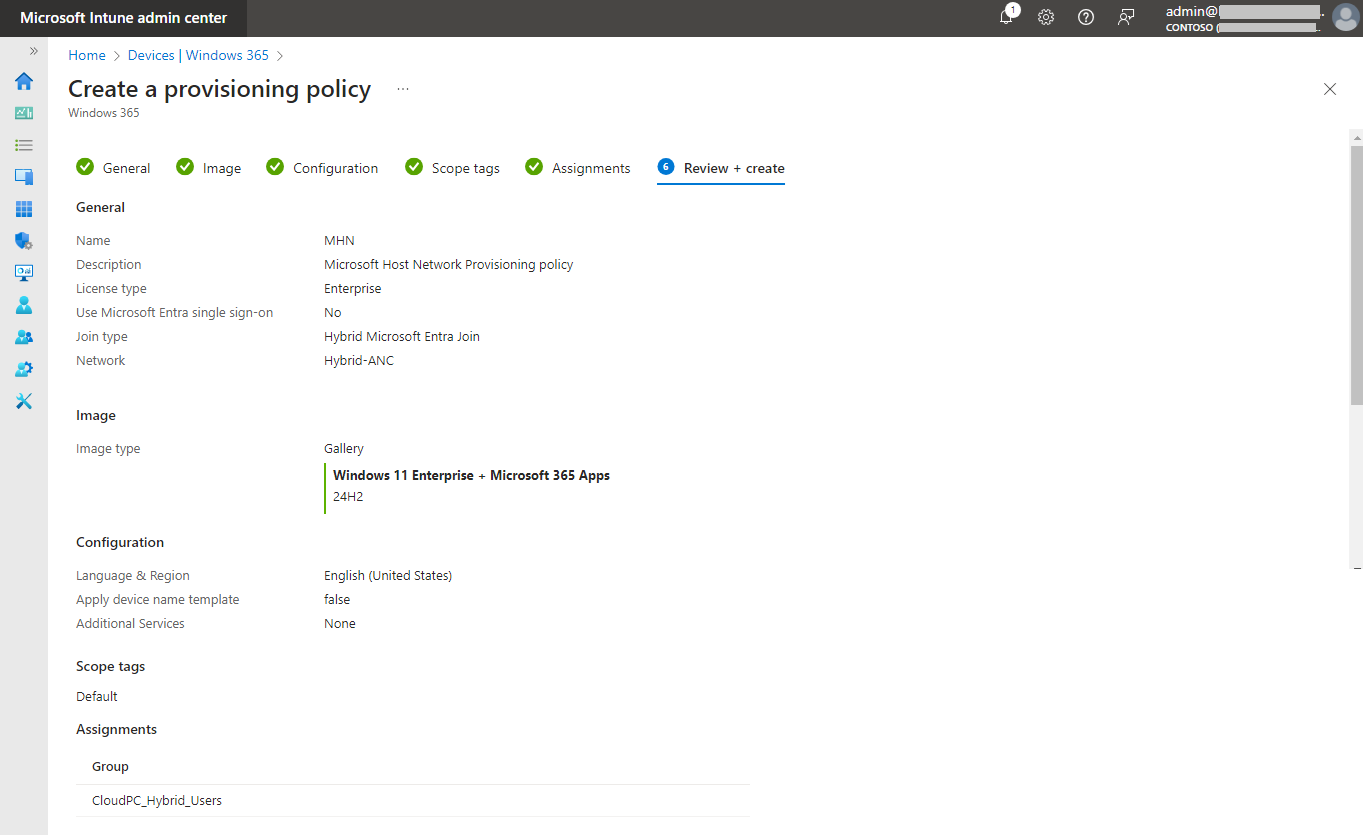 Windows 365 Provisioning policy